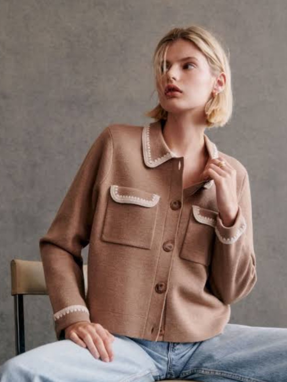 NWT betty cardigan mottled camel vanilla crochet size M sezane
